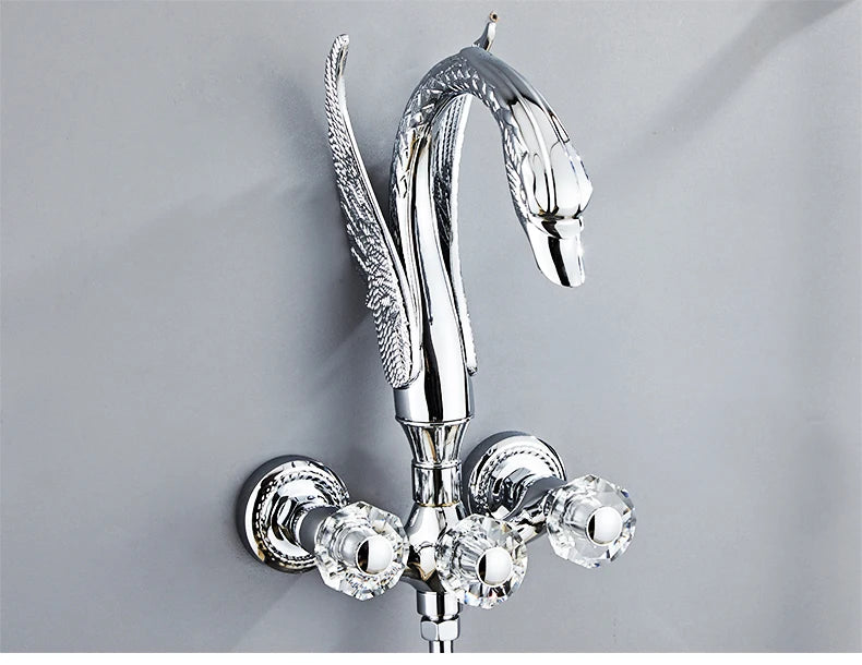 Ellen Bathtub Faucet Gold Swan Hand Shower Wall