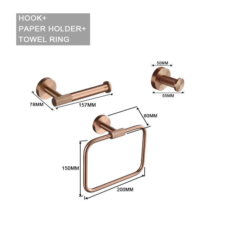 Brushed Rose Gold Brass Knurled Toilet Brush Holder