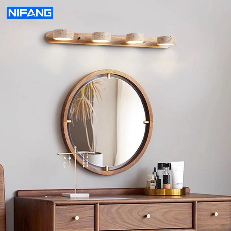 Nordic Travertine Stone Wall Lamps Rotatable Mirror Light