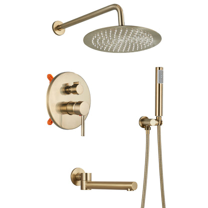 Brushed Gold Shower Faucet Wall Mount Big Rainfall