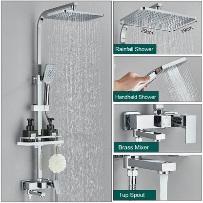 Shower Faucet Rainfall 3/4-Ways Bathtub Tap Bathroom Shelf