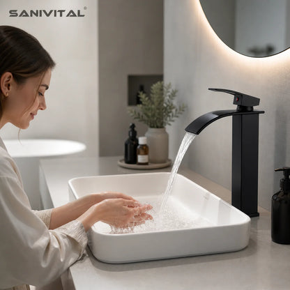 Sanivital Matte Black Stainless Steel Waterfall Bathroom Basin