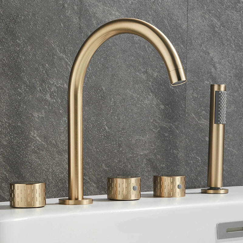 Gray Luxury Brass Deck-Mounted 5-Holes Bathroom Bath Tub