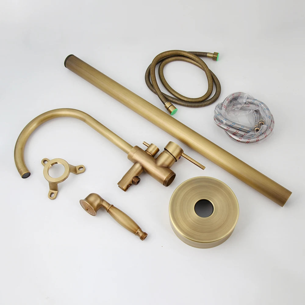 Kemaidi Antique Brass Bathtub Shower Faucet Floor Standing