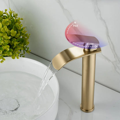 Tall Short Brass Waterfall Faucet Bathroom Sink Faucet