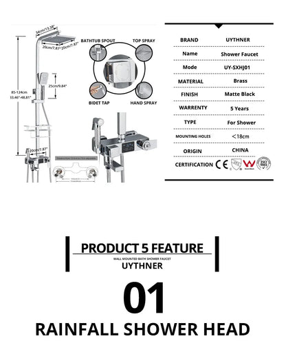 Bath Thermostatic Digital Display Shower Faucet Rain Shower