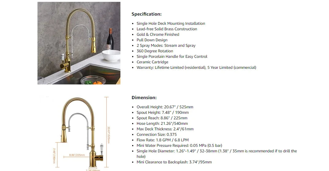 Zappo Gold Chrome Sink Faucet High Arc 360
