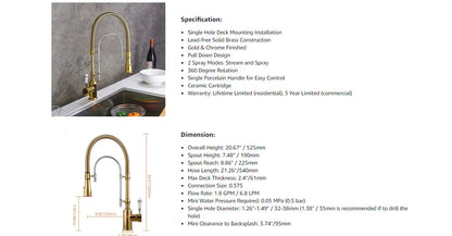 Zappo Gold Chrome Sink Faucet High Arc 360