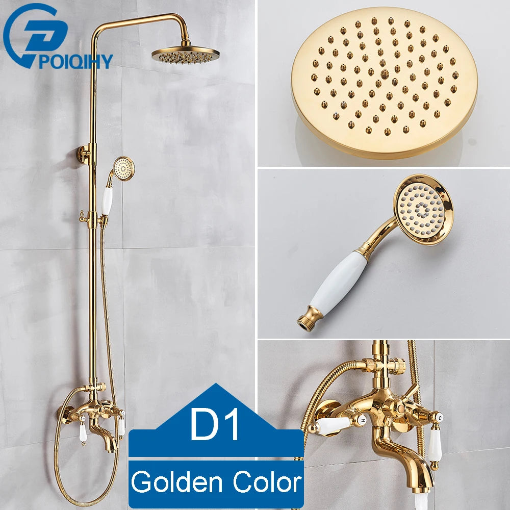 Golden Shower Bathroom Bath Shower Faucet Brass Swivel