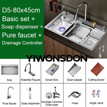 Brushed Nano Sink Waterfall Faucet Large Bowl Cup