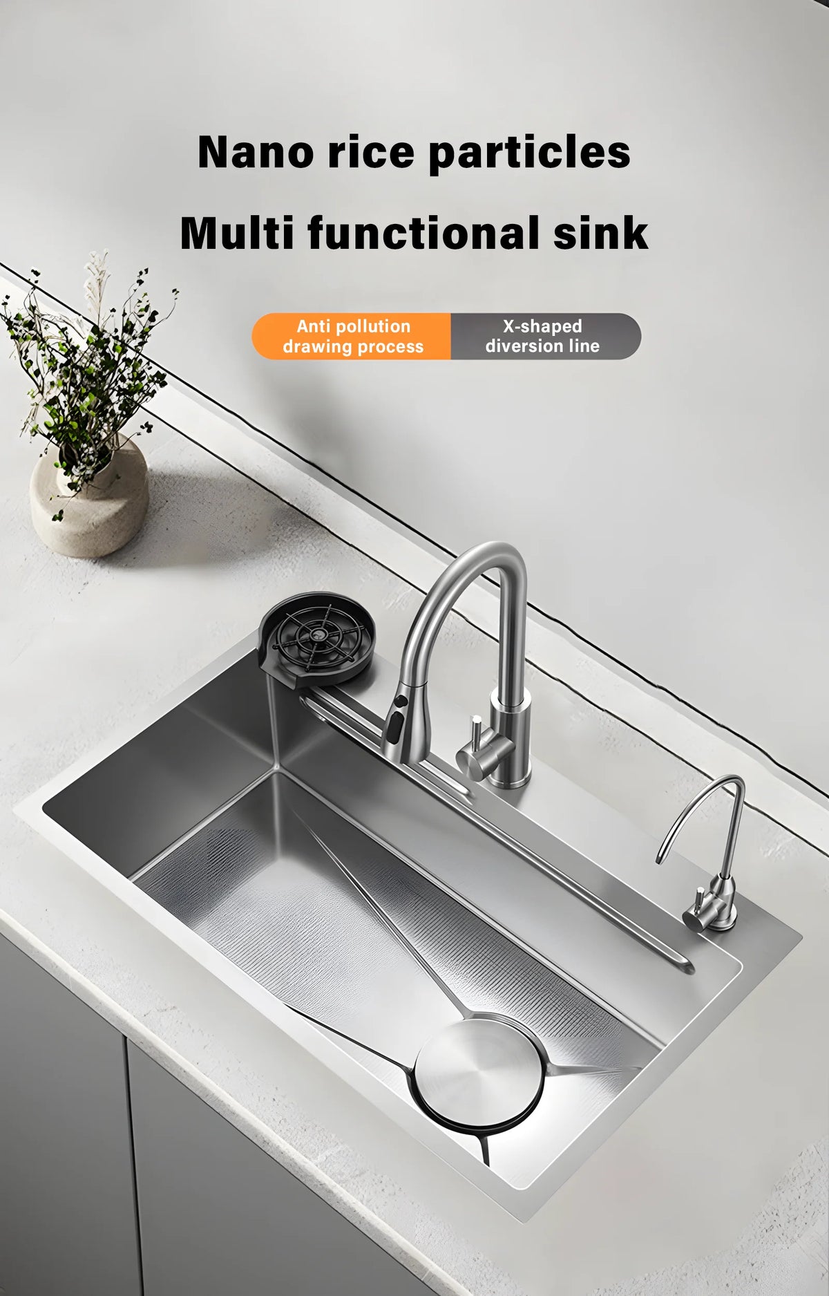 Silver Nano Embossed 304 Stainless Steel Sink Large