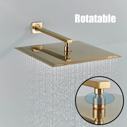 Brushed Gold Bathroom Shower Faucet Rainfall Concealed Shower