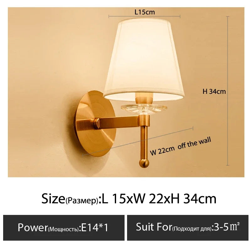 Modern Wall Sconce White Fabric Shade E27 Gold