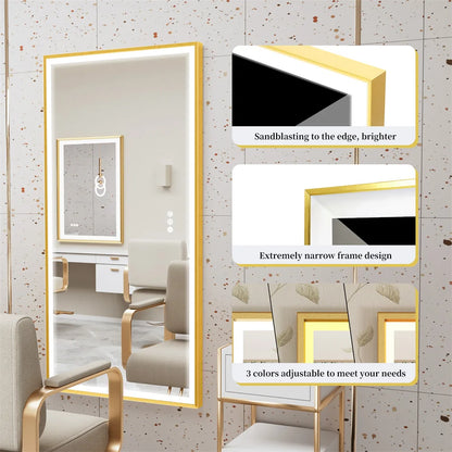 Luvodi Illuminated Bathroom Mirror Gold Frame Wall Mounted