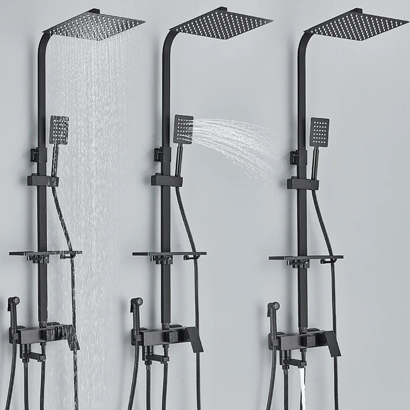 Black Chrome 3/4-Way Shower Faucet Rainfall Shower Cold