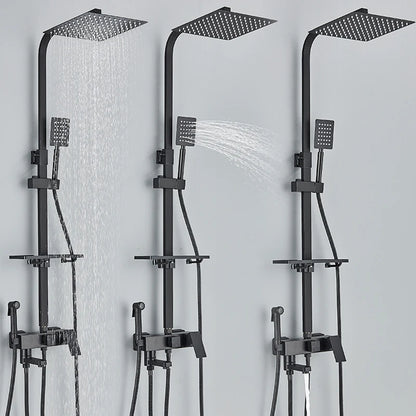 Black Chrome 3/4-Way Shower Faucet Rainfall Shower Cold