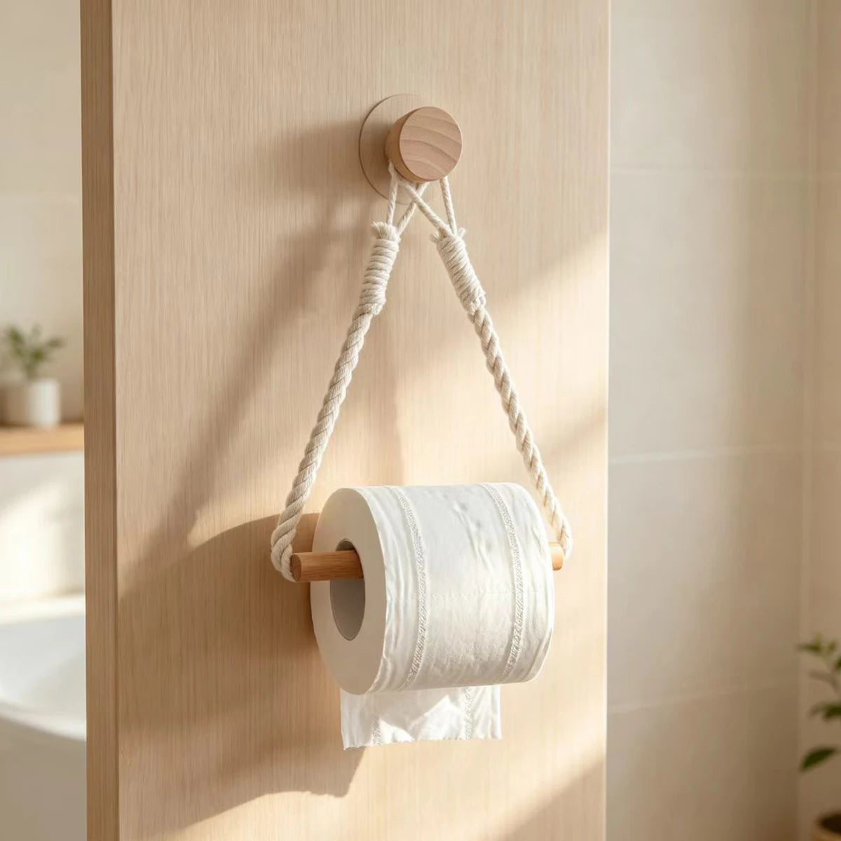 Toilet Paper Holder Wall Mounted Washroom Bathroom Wooden