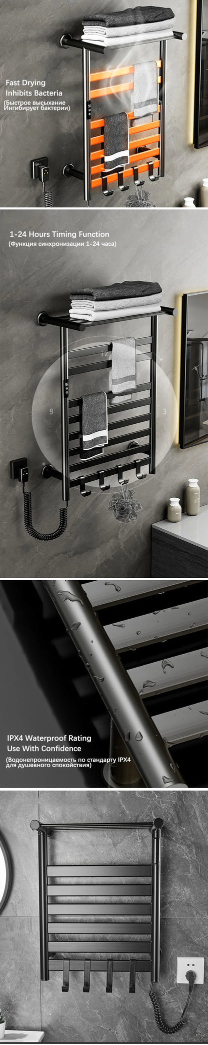 Black/White/Gray Towel Dryer Digital Display Electric Towel Rack