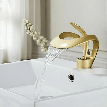 Black Bathroom Basin Taps Handle Waterfall Faucet Solid