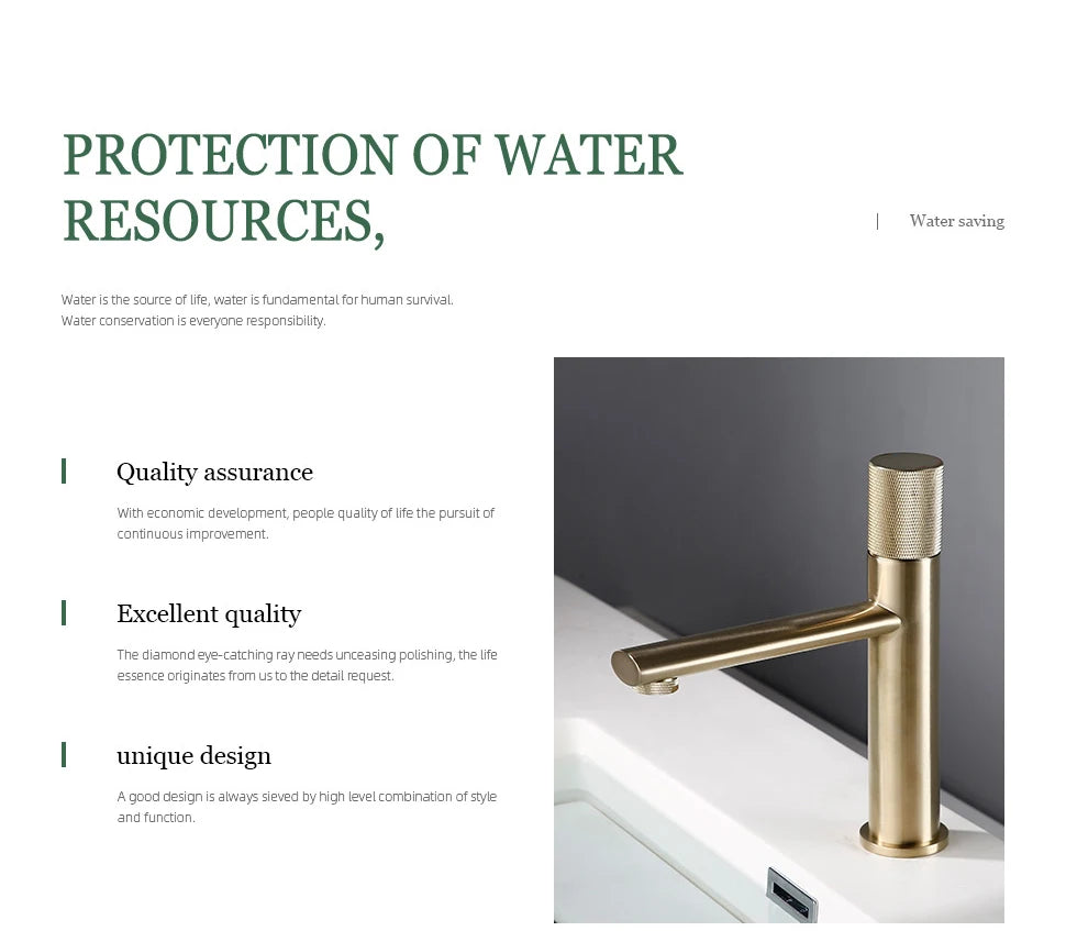 Knurled Faucet Brushed Gold Basin Faucet Bathroom Taps