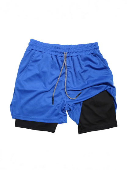 Men Double-Layer Running Fitness Shorts Phone Bag Towel