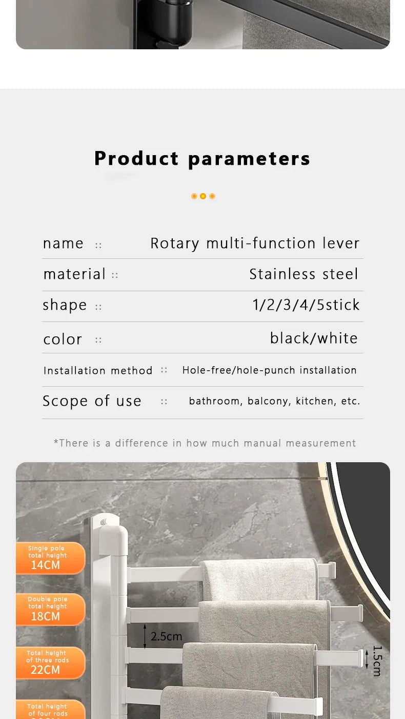 Bathroom Towel Rack Rotatable Towel Holder Rotatable Stainless