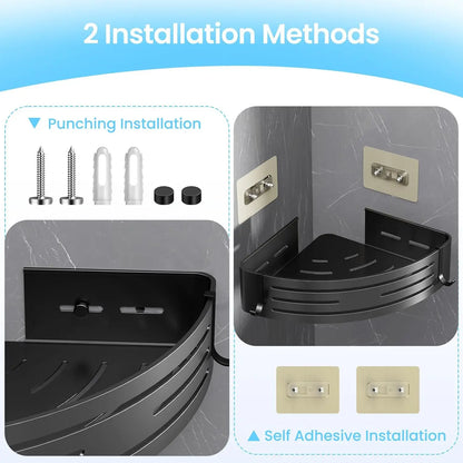 Corner Shower Caddy Adhesive Drilling Installation Options