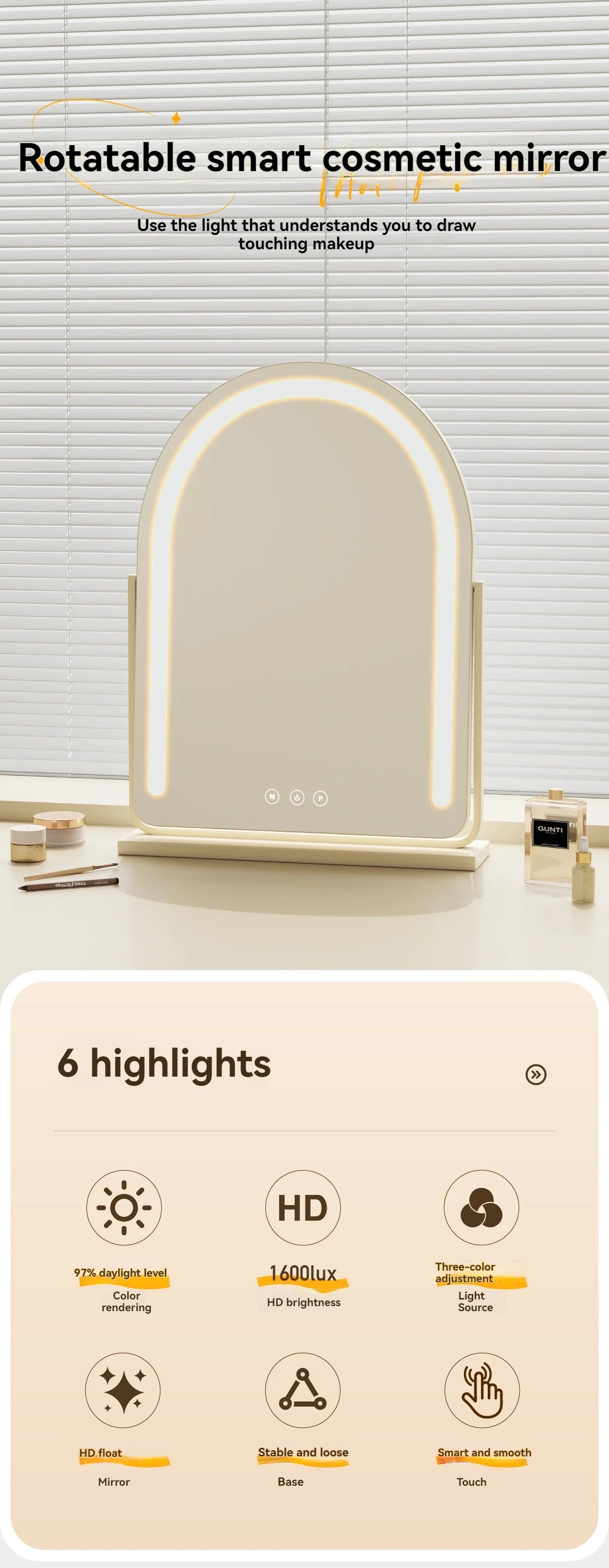 Large Arch-Shaped Makeup Mirror Led Light Desktop Vanity
