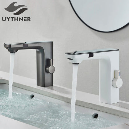 White Chrome Smart Sensor Basin Faucet Screen Digital