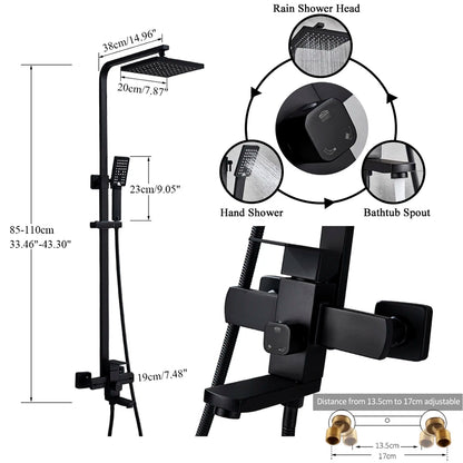 Uythner Bathroom Chrome/Black Shower Faucet Rotate Tub Spout