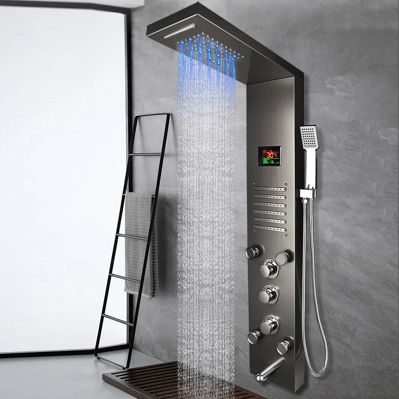 Kemaidi Black Led Shower Panel Bathroom Rainfall Shower