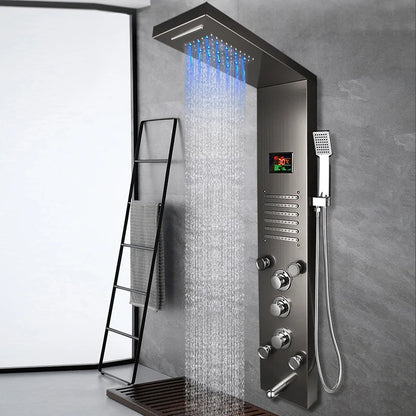 Kemaidi Black Led Shower Panel Bathroom Rainfall Shower