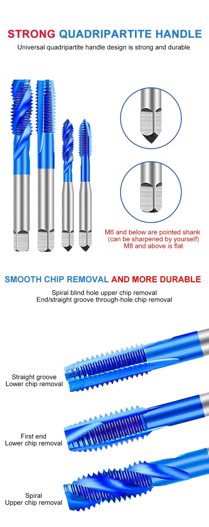 Azzkor Tip/Spiral/Straight Groove Tap M35 Cobalt Containing Blue
