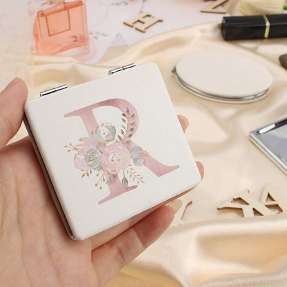 Personalized Floral First Letter White Square Double-Sided Makeup