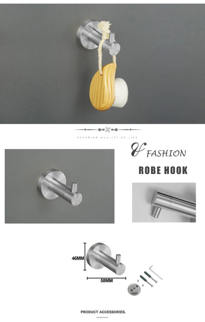 Brushed Nickel Bathroom Towel Bar Bath Robe Hook