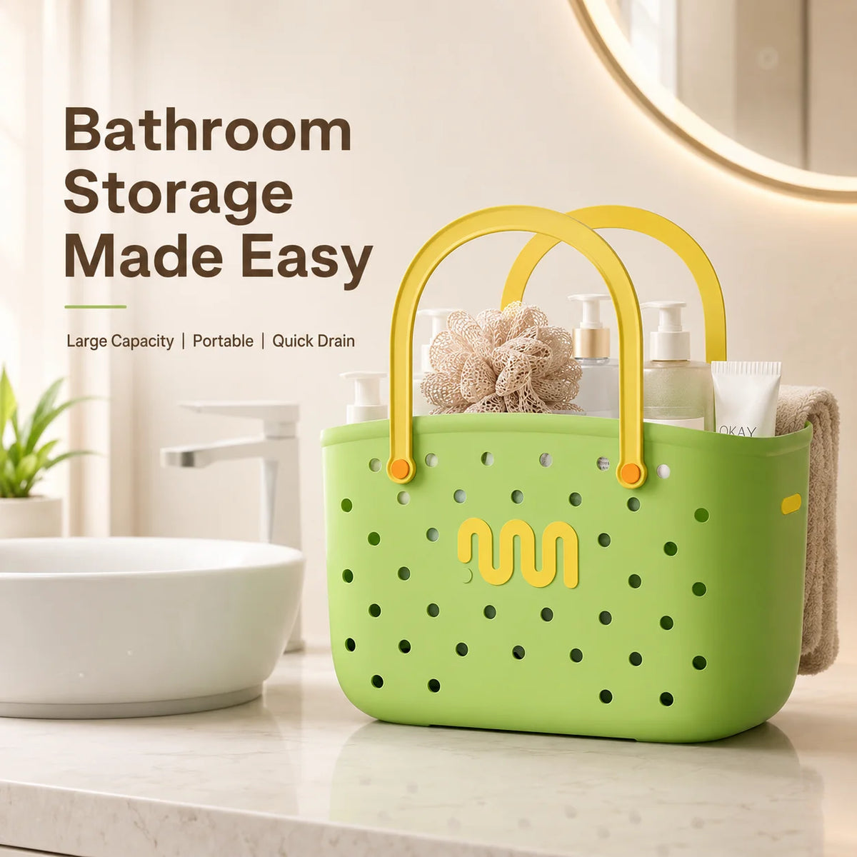 Bathroom Shower Caddy Storage Basket Handle Large Capacity