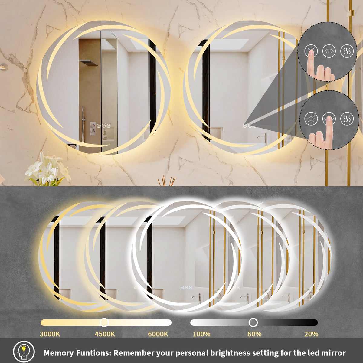 Anti-Fog Led Bathroom Mirror Circle Backlit Hd Wall
