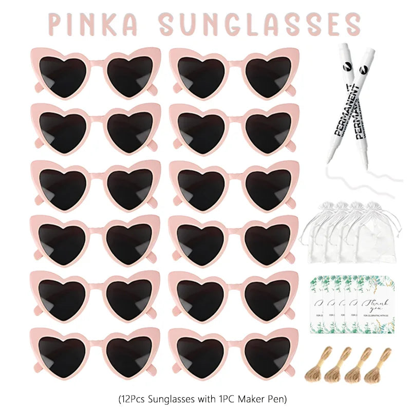 12-100pcs Wedding Sunglasses Guests Heart Shaped Sunglasses