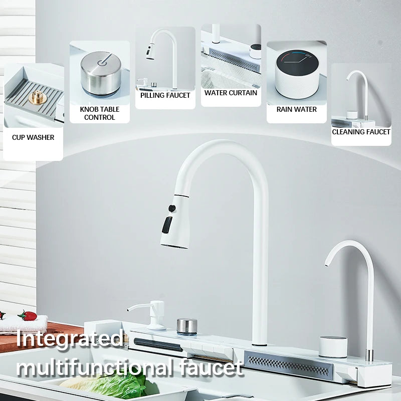 Multi Functional Digital Flying Rain Faucet White Double