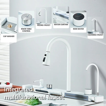 Multi Functional Digital Flying Rain Faucet White Double