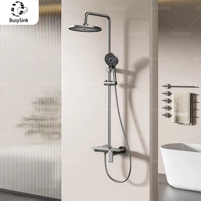 Gun Gray Bathroom Shower System Rainfall Piano Keys