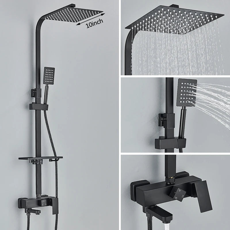 Black Chrome 3/4-Way Shower Faucet Rainfall Shower Cold