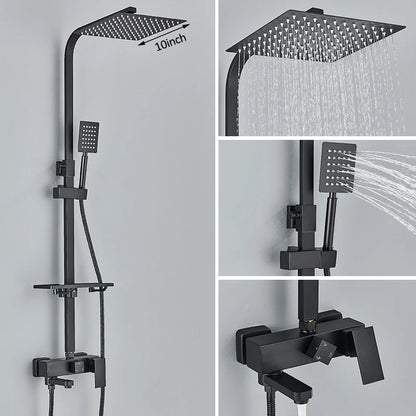 Black Chrome 3/4-Way Shower Faucet Rainfall Shower Cold