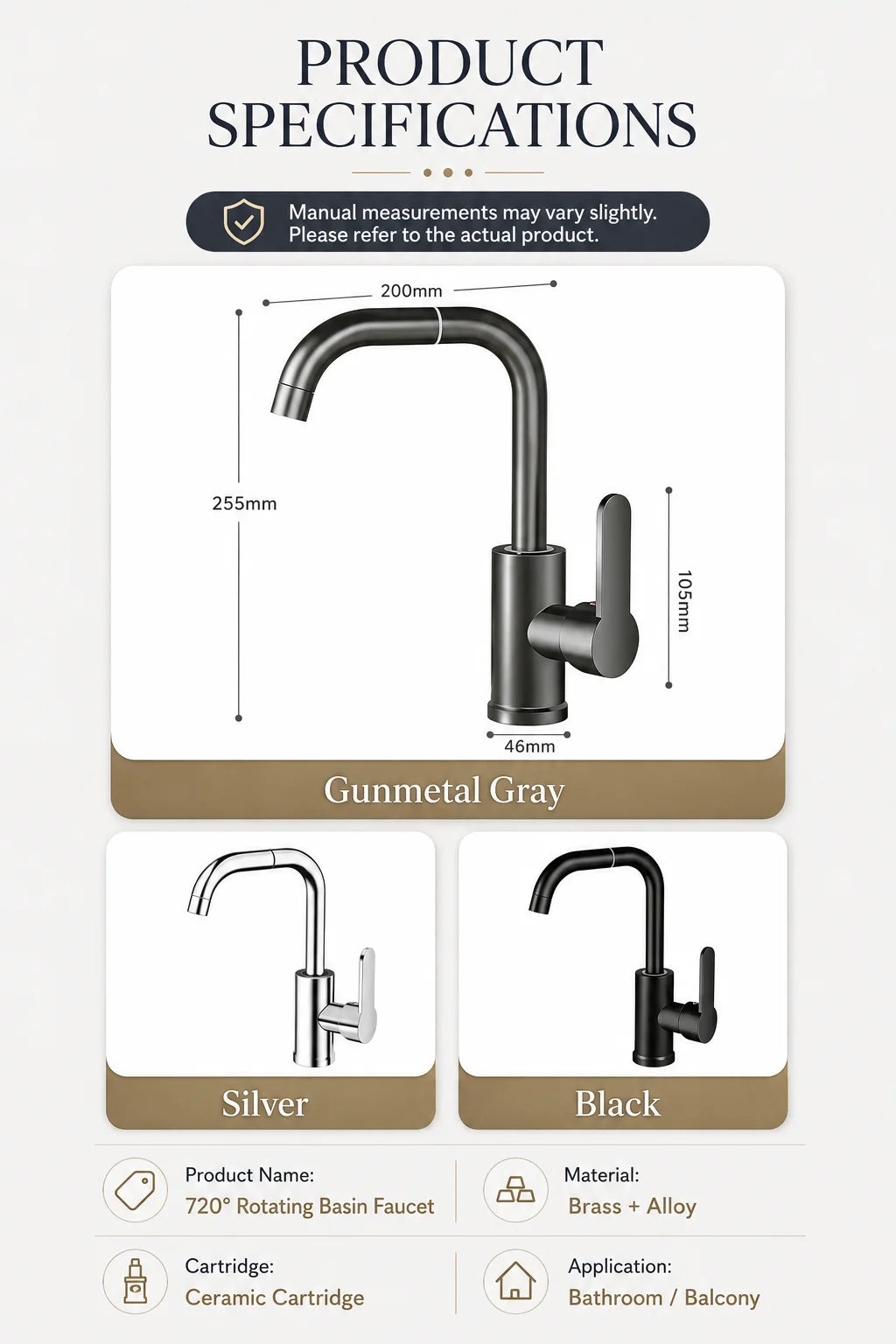 Brass Basin Faucet Gunmetal Gray Bathroom Faucet Cold