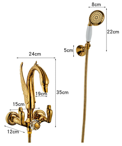 Ellen Bathtub Faucet Gold Swan Hand Shower Wall