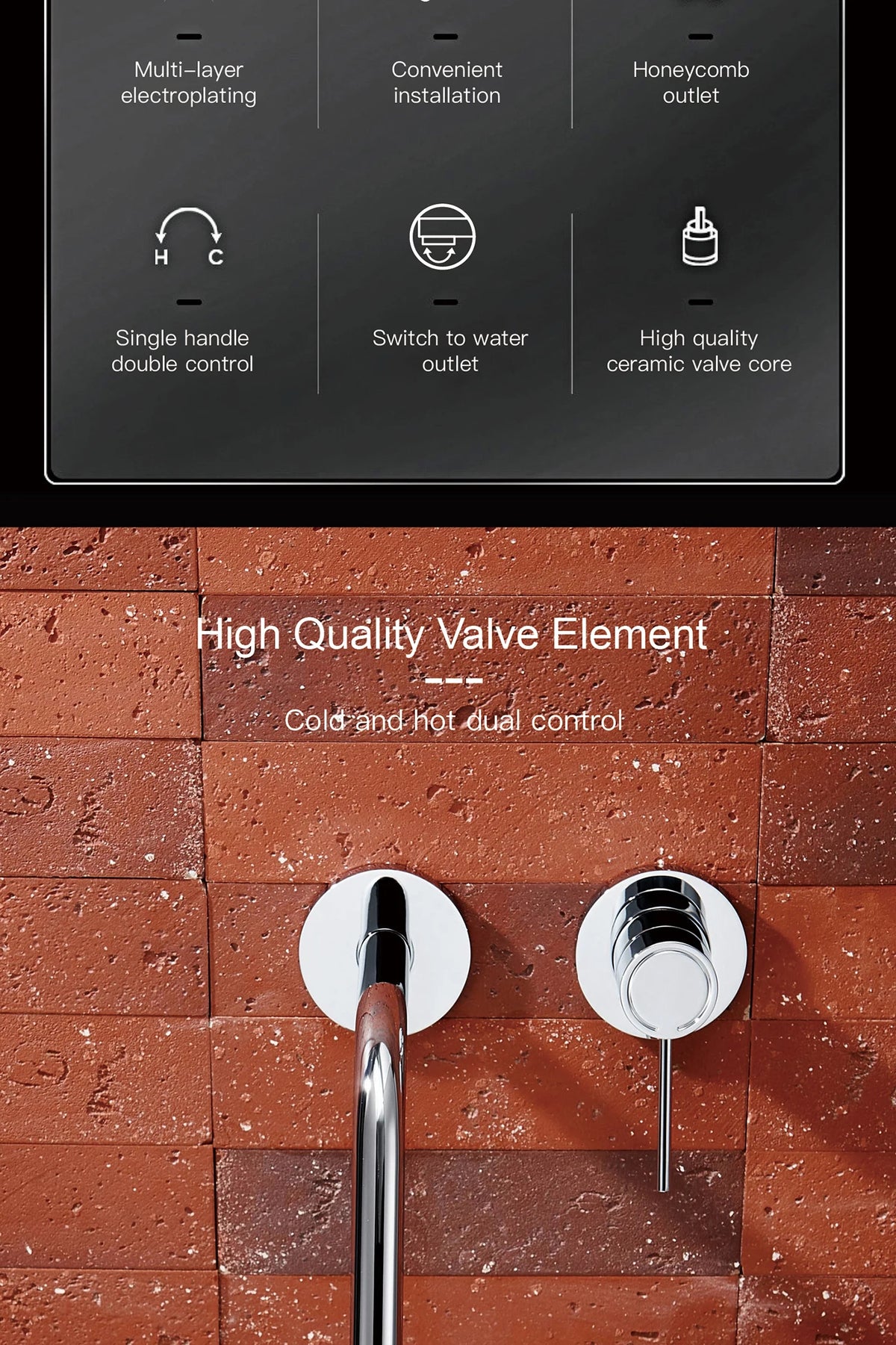 Luxury Brass Wall Mounted Bathroom Faucet Embedded Design