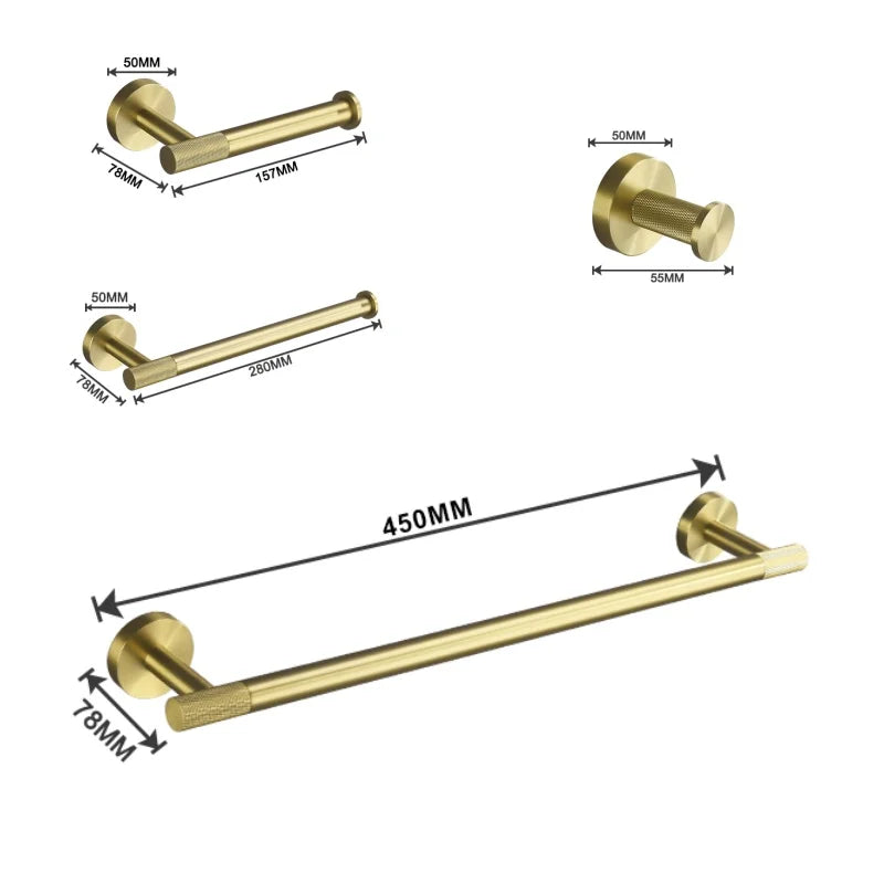 Bathroom Hardware Brushed Gold Knurled Brass Kit Towel