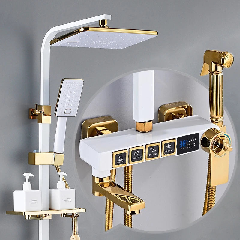 Luxury Cold Digital Bathroom Shower System Thermostatic Brass