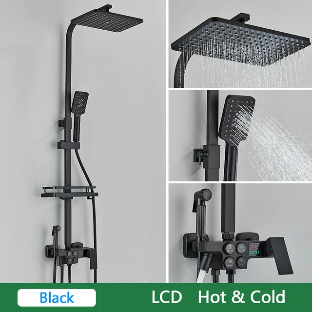 White Gold Thermostatic Shower System Quality Brass Cold