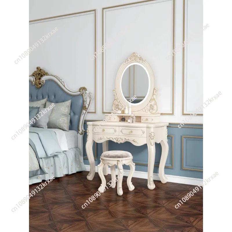 European Dressers Vanity Mirror White Makeup Desk Drawers